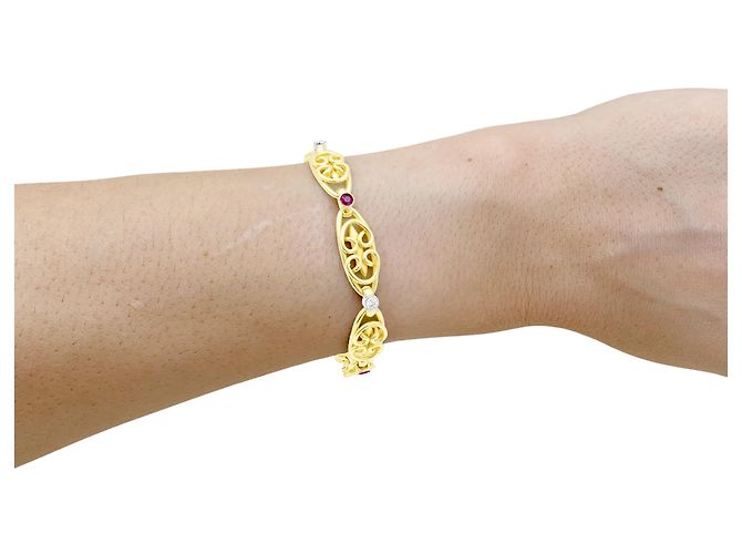 Autre Marque Pulseira do início do século XX em ouro amarelo, rubis e diamantes. - vista 6