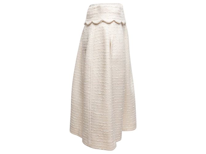 Weißer Chanel Woll-Tweed Peplum Midi-Rock Größe FR 38 - Ansicht 2