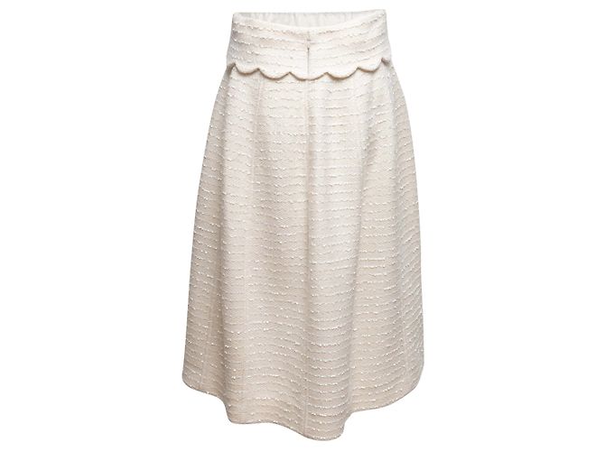Weißer Chanel Woll-Tweed Peplum Midi-Rock Größe FR 38 - Ansicht 3