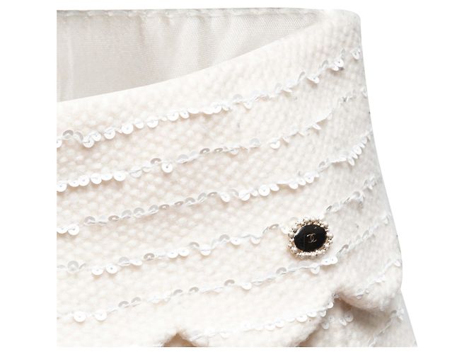 Weißer Chanel Woll-Tweed Peplum Midi-Rock Größe FR 38 - Ansicht 6