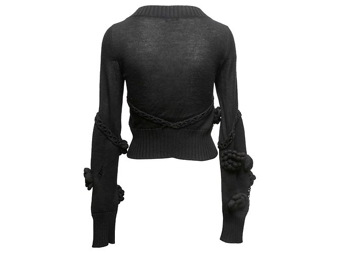 Chanel Pullover aus Woll-Kaschmir-Mischung in Schwarz mit 3D-Kamelie Größe US S - Ansicht 3