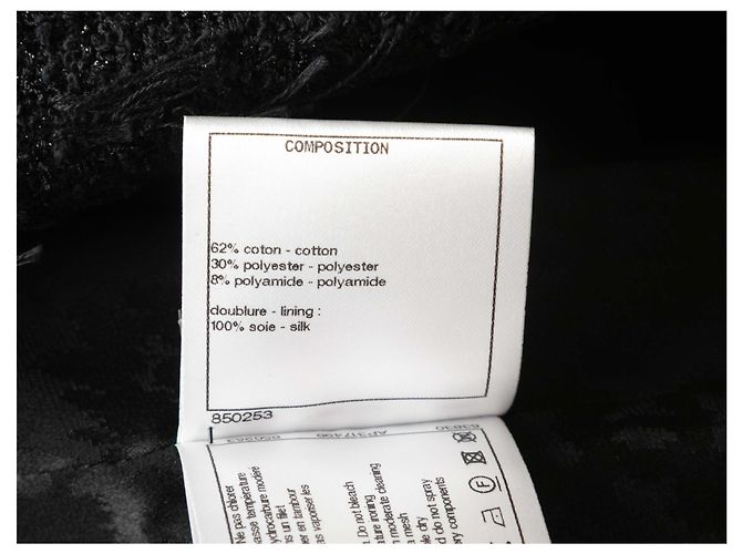 Abrigo cruzado de tweed de algodón negro Chanel Talla FR 34 - vista 6