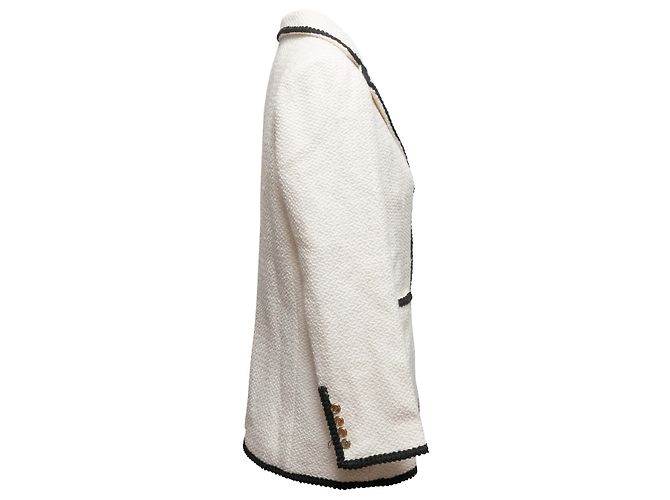 White & Black Balmain Crest-Accented Blazer Size US S - view 2
