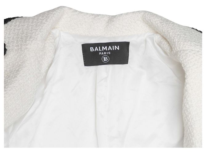 White & Black Balmain Crest-Accented Blazer Size US S - view 4