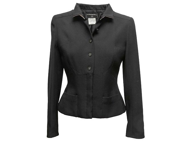 Chaqueta ajustada de lana con ribetes de seda Chanel negra Talla FR 38 - vista 2