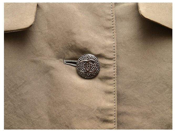 Chanel langer Seidenmantel Stehkragen Olive Größe FR 34 - Ansicht 5
