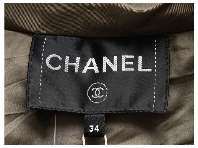Chanel langer Seidenmantel Stehkragen Olive Größe FR 34 - Ansicht 6