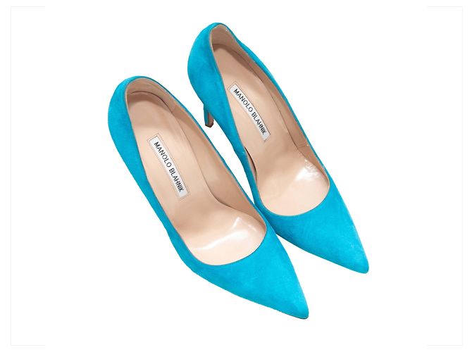 Manolo Blahnik Pumps aus Wildleder mit spitzer Kappe Turquoise Größe 37 - Ansicht 2