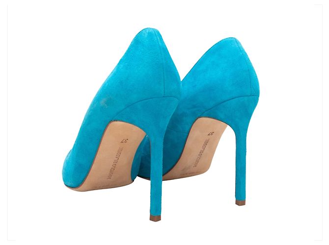 Manolo Blahnik Pumps aus Wildleder mit spitzer Kappe Turquoise Größe 37 - Ansicht 4