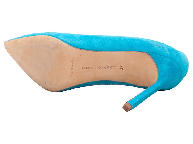 Manolo Blahnik Pumps aus Wildleder mit spitzer Kappe Turquoise Größe 37 - Ansicht 5