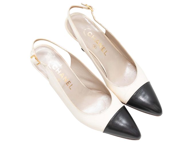 Décolleté slingback a punta Chanel Vintage Bianco & Nero Taglia 37 - vista 2