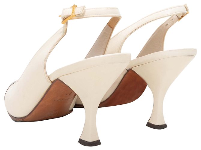 Décolleté slingback a punta Chanel Vintage Bianco & Nero Taglia 37 - vista 4