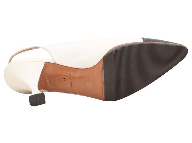 Décolleté slingback a punta Chanel Vintage Bianco & Nero Taglia 37 - vista 5