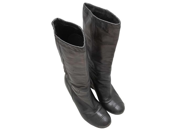 Black Chanel CC Covered Wedge Boots Size 38.5 - view 2