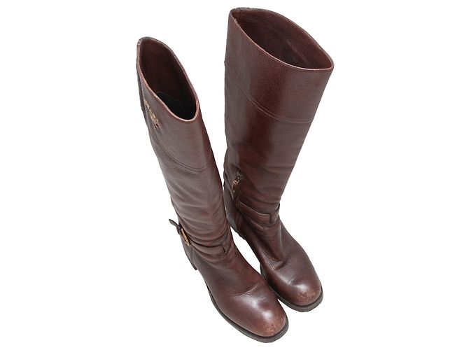Vintage Brown Prada Knee-High Buckle Boots Size 38.5 - view 2