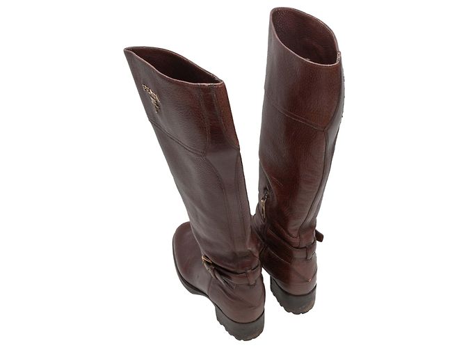 Vintage Brown Prada Knee-High Buckle Boots Size 38.5 - view 3