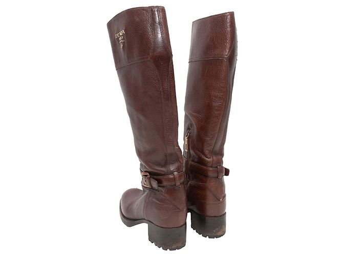 Vintage Brown Prada Knee-High Buckle Boots Size 38.5 - view 4