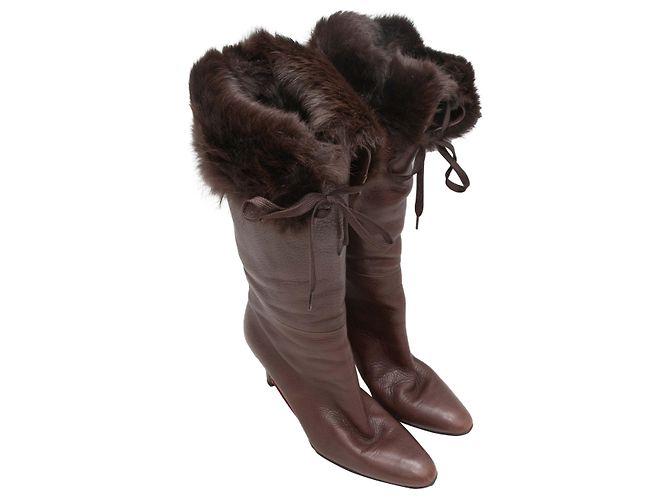 Braune Gucci spitze Lederstiefel mit Nerzpelzbesatz Größe 9B - Ansicht 2