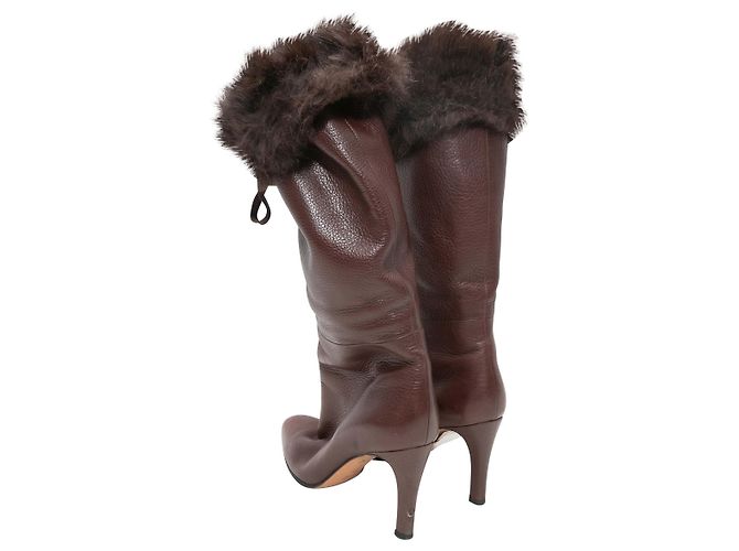 Braune Gucci spitze Lederstiefel mit Nerzpelzbesatz Größe 9B - Ansicht 3