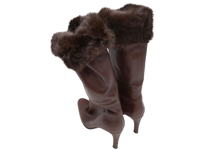 Braune Gucci spitze Lederstiefel mit Nerzpelzbesatz Größe 9B - Ansicht 4