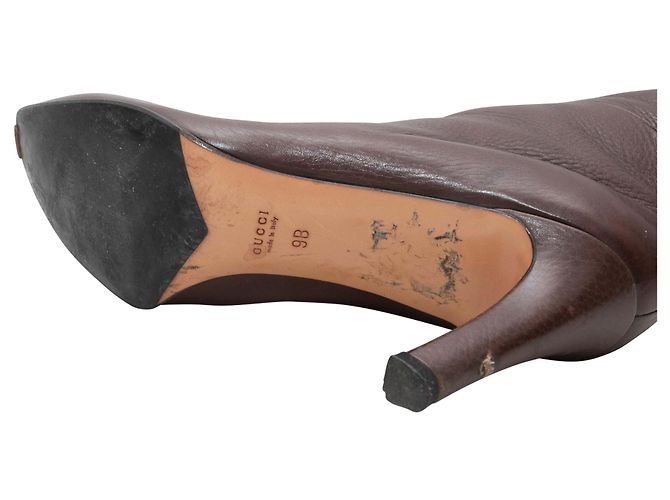 Braune Gucci spitze Lederstiefel mit Nerzpelzbesatz Größe 9B - Ansicht 5