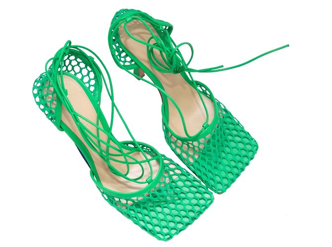 Décolleté con lacci alla caviglia in mesh e pelle Bottega Veneta Verde Taglia 38 - vista 2