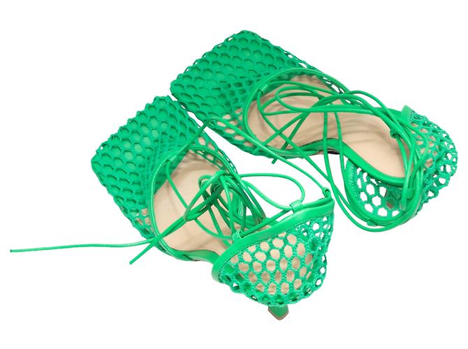 Décolleté con lacci alla caviglia in mesh e pelle Bottega Veneta Verde Taglia 38 - vista 3