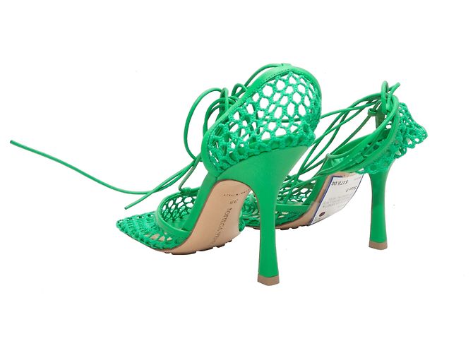Décolleté con lacci alla caviglia in mesh e pelle Bottega Veneta Verde Taglia 38 - vista 4