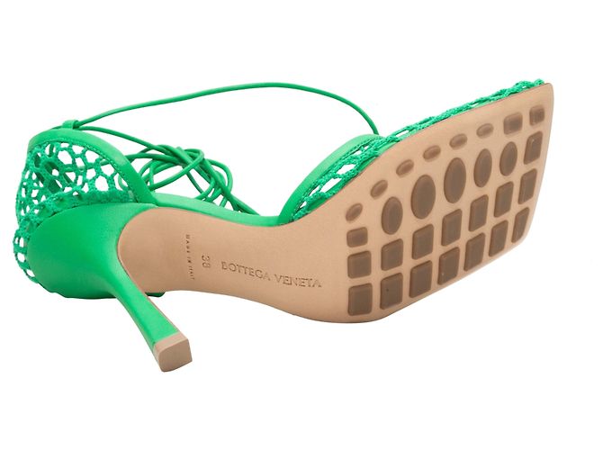 Décolleté con lacci alla caviglia in mesh e pelle Bottega Veneta Verde Taglia 38 - vista 5