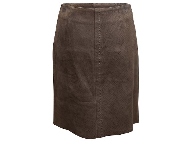 Gonna al ginocchio in camoscio Prada marrone Taglia IT 40 - vista 3