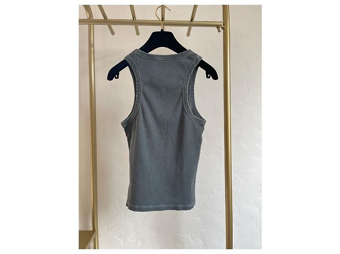 Canotta Slim a Costine Miu Miu Grigia in Cotone con Logo - vista 2