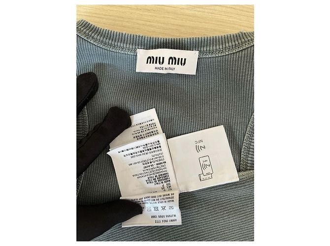 Canotta Slim a Costine Miu Miu Grigia in Cotone con Logo - vista 3