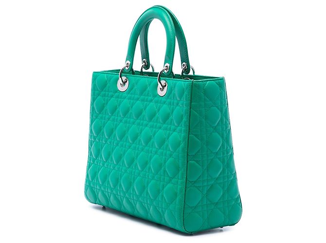 Borsa Lady Dior Satchel Large in pelle di agnello Cannage verde Dior - vista 2