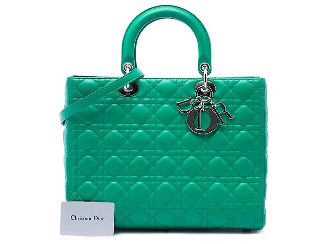 Borsa Lady Dior Satchel Large in pelle di agnello Cannage verde Dior - vista 7