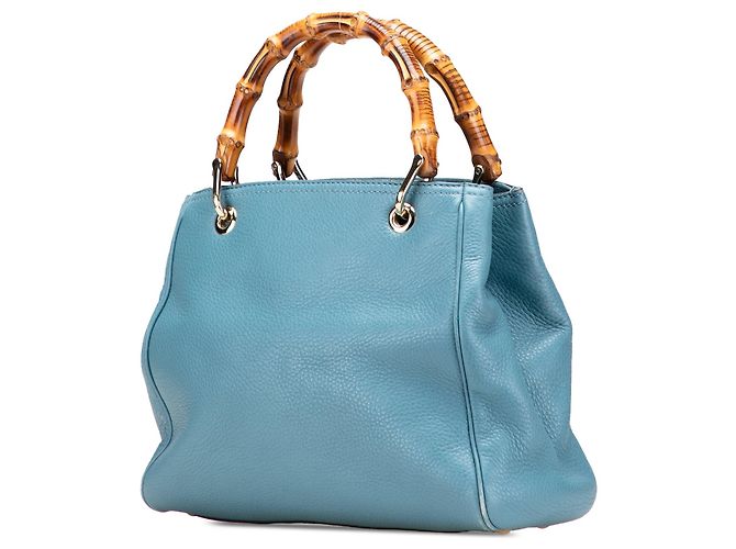 Bolsa Gucci Small Bamboo Shopper em couro de bezerro azul - vista 2