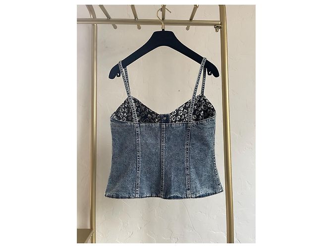 CHANEL 25M Chaleco Bustier de Denim con Estampado Floral - vista 2