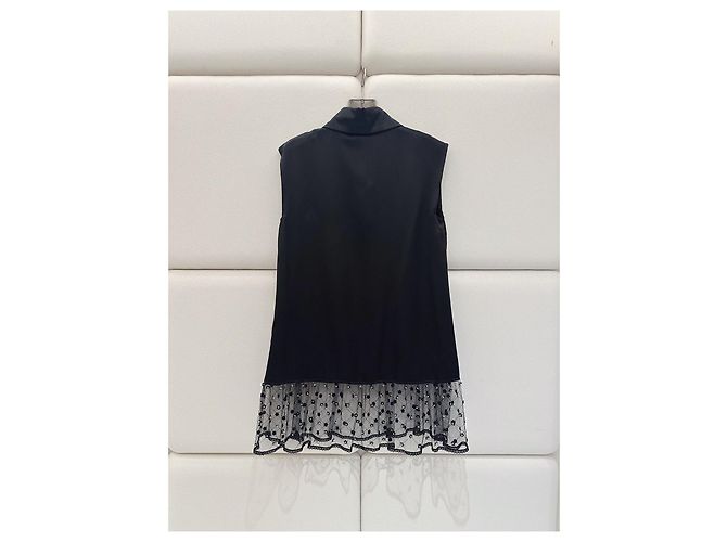 Chanel Ärmelloses Spitzenkleid mit Perlen Schwarz - Ansicht 2