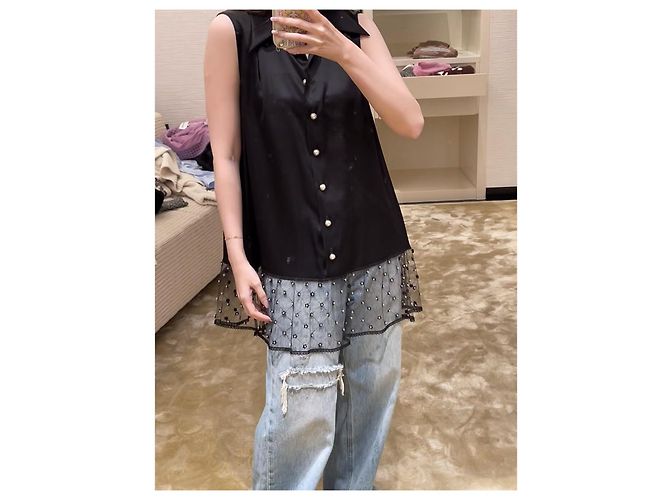 Chanel Ärmelloses Spitzenkleid mit Perlen Schwarz - Ansicht 6