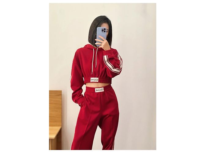 Céline Rote Baumwollhose mit weißen Streifen - Ansicht 6