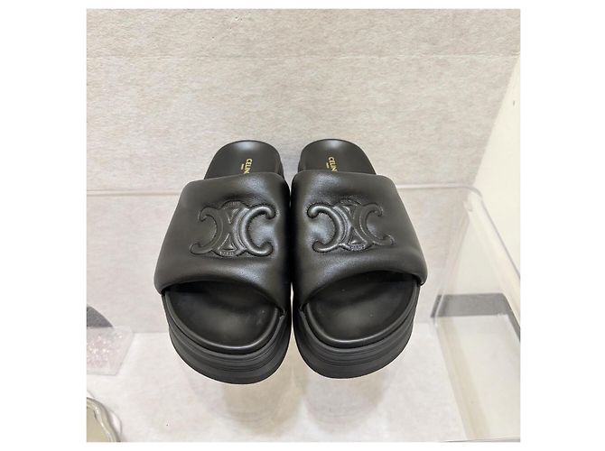 Sandalias Céline de cuero negro con plataforma - vista 2