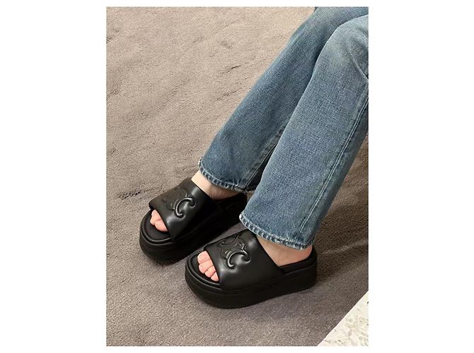 Sandalias Céline de cuero negro con plataforma - vista 7