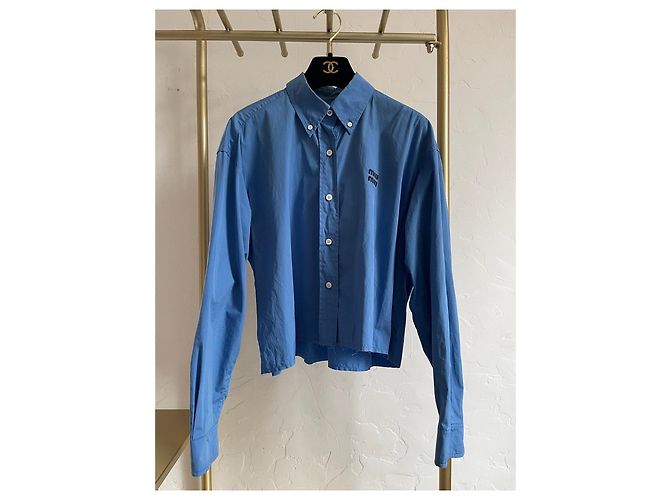 Camicia Miu Miu in cotone blu stile classico - vista 2