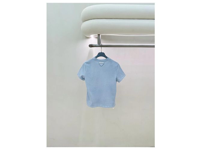 Prada Blue Cotton T-shirt with Triangle Logo - view 2