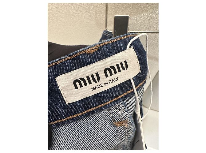 Miu Miu Denim Shorts Blau mit Logo Print - Ansicht 3