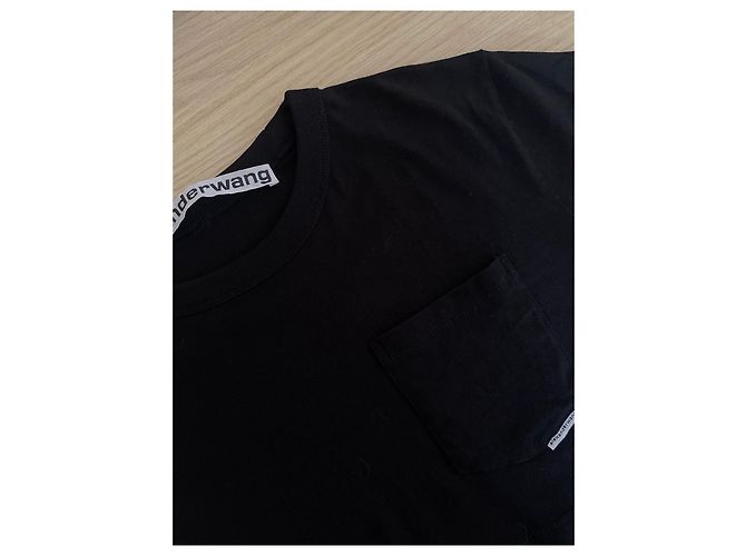 Alexander Wang Top Negro de Algodón de Manga Corta con Bolsillo Logo - vista 4