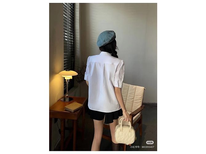 Camisa Dior Blanca de Algodón con Bordado de Abeja y Mangas Abullonadas - vista 6