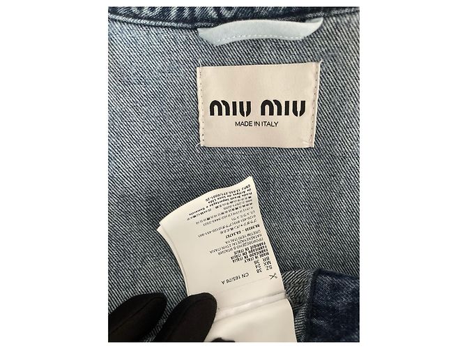 Jaqueta denim Miu Miu com logo all-over azul - vista 3