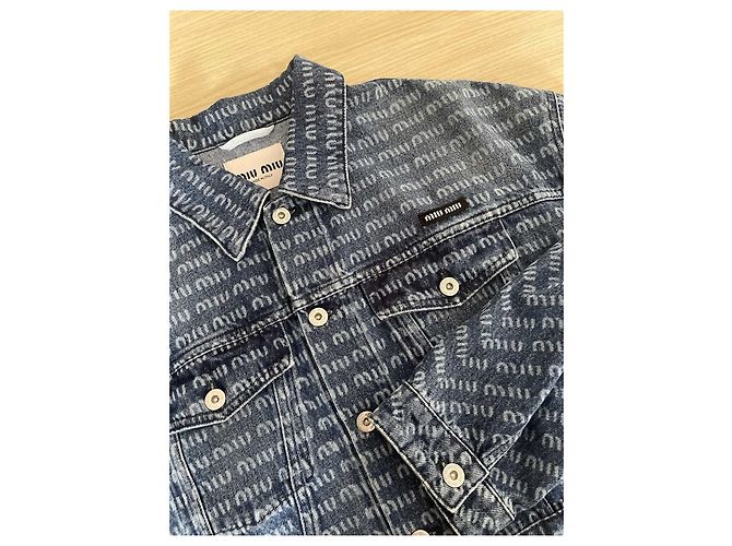 Jaqueta denim Miu Miu com logo all-over azul - vista 4