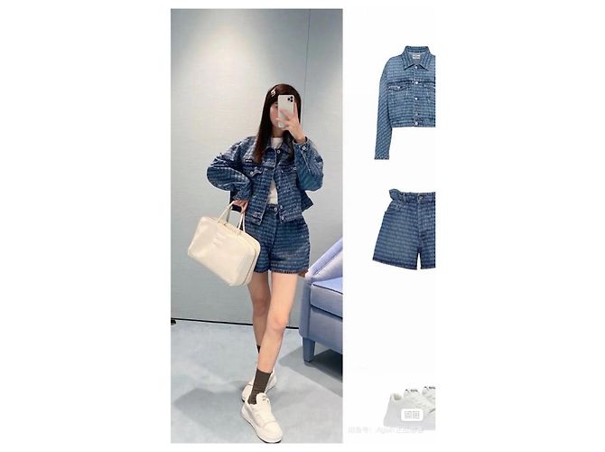 Jaqueta denim Miu Miu com logo all-over azul - vista 5