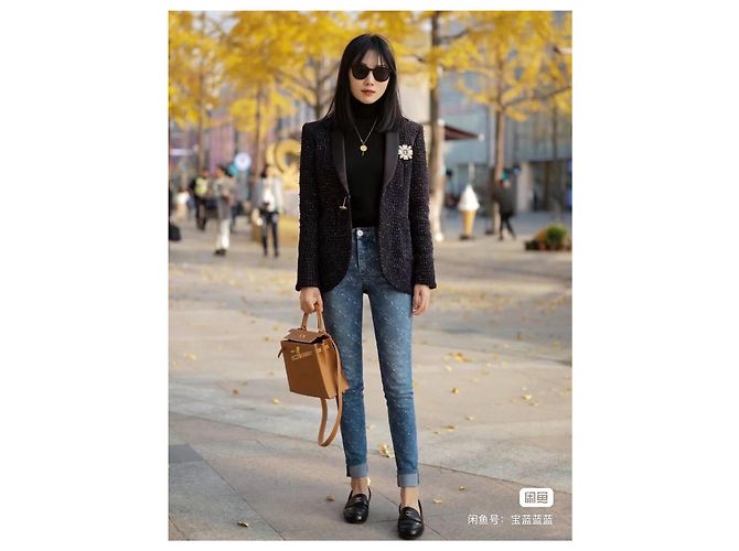 Chanel Jeans Blau Denim mit Schneeflocken Steppmuster - Ansicht 6